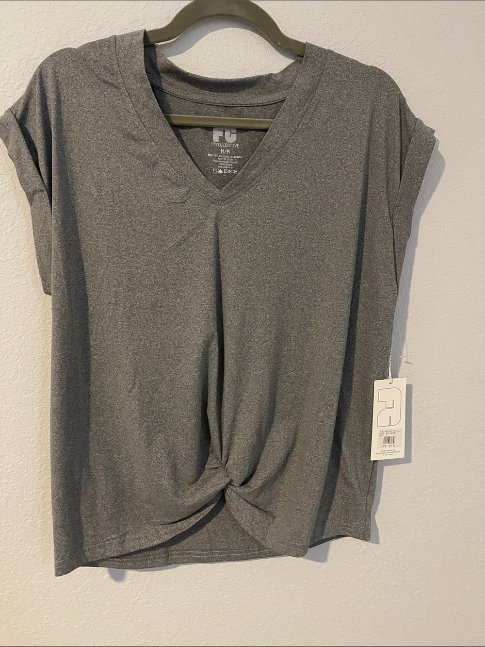 SD Collection Grey V-Neck Twist Front Short Sleeve Top